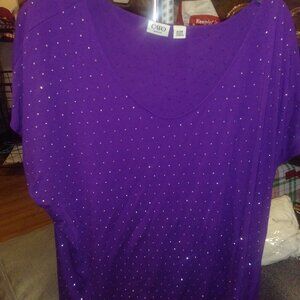 CATO PURPLE SHORT SLEEVE RHINESTONE COTTON SHIRT SIZE 26/28